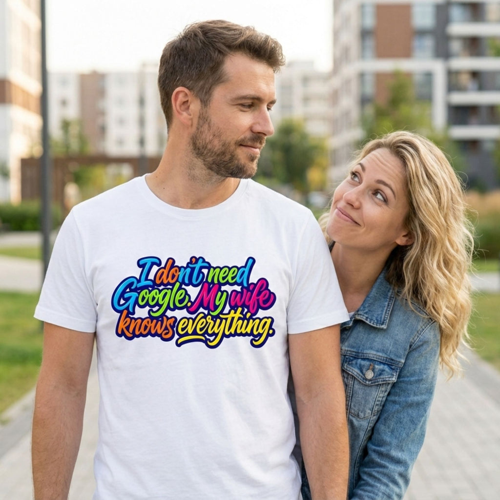 Funny Husband T-Shirt – “I Don’t Need Google, My Wife Knows Everything” | Gift for Couples