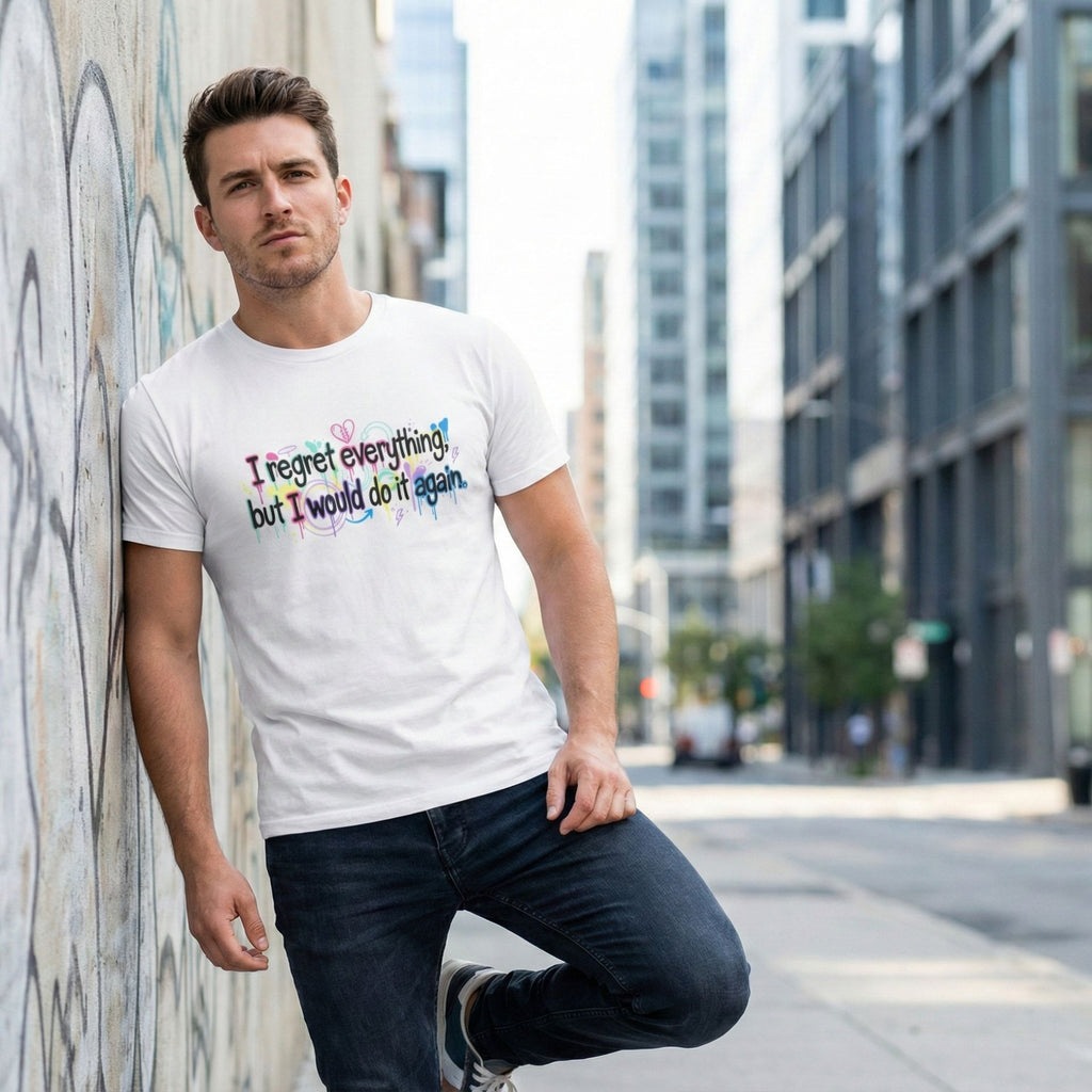 Funny Quote T-Shirt – “I Regret Everything, But I Would Do It Again” | Graffiti Humor Tee