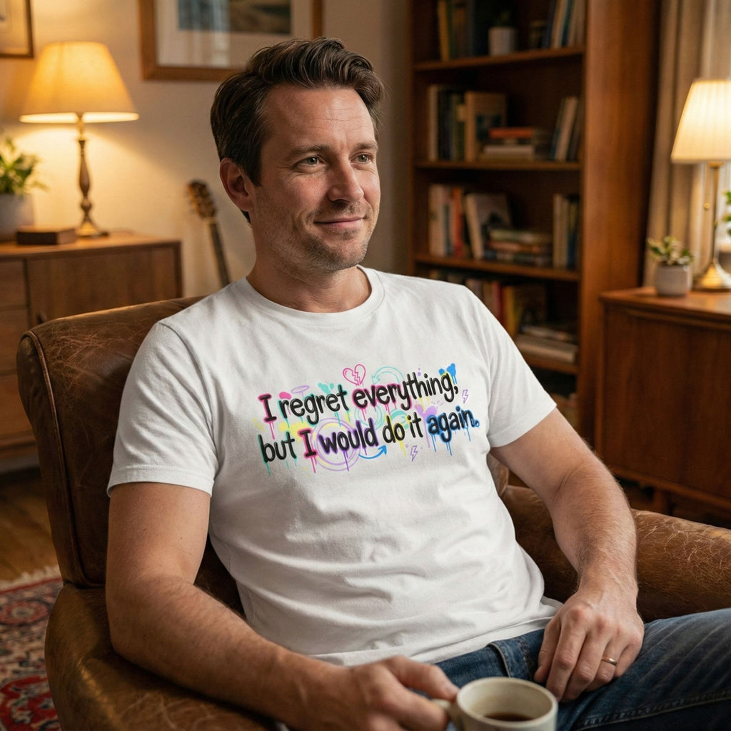Funny Quote T-Shirt – “I Regret Everything, But I Would Do It Again” | Graffiti Humor Tee
