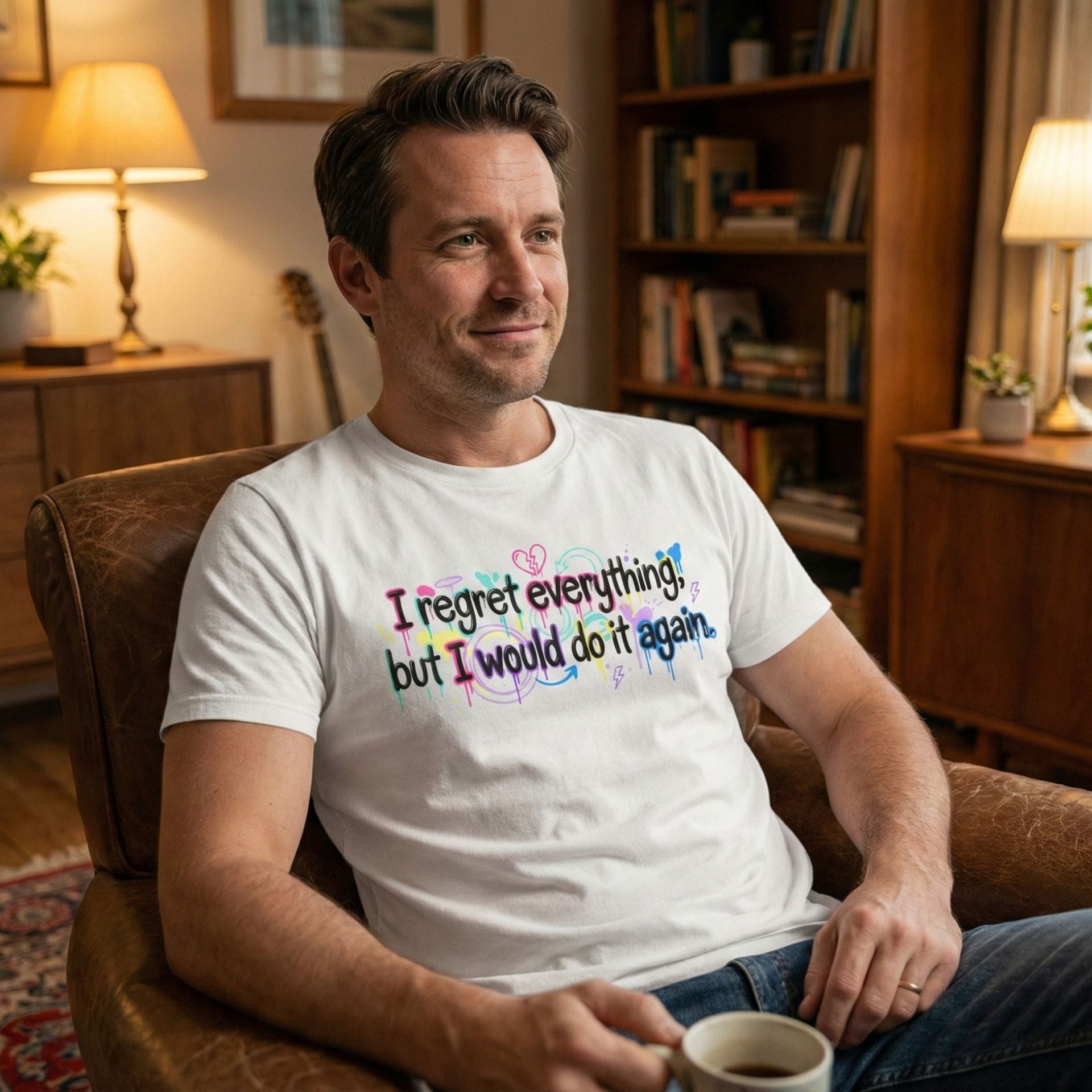 Funny Quote T-Shirt – “I Regret Everything, But I Would Do It Again” | Graffiti Humor Tee