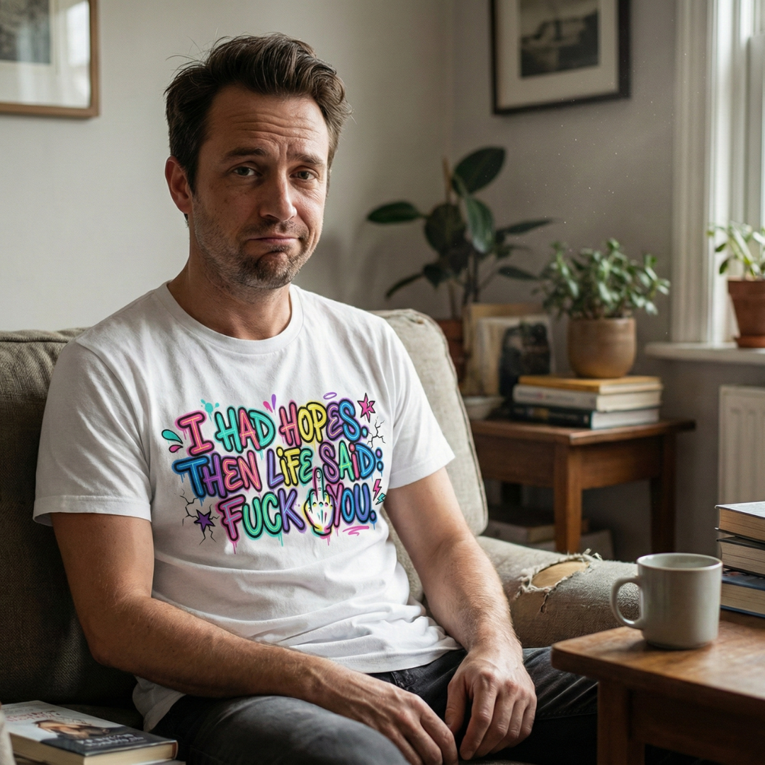 Explicit Funny T-Shirt – “I Had Hopes, Then Life Said: Fuck You” | Graffiti Street Art Tee