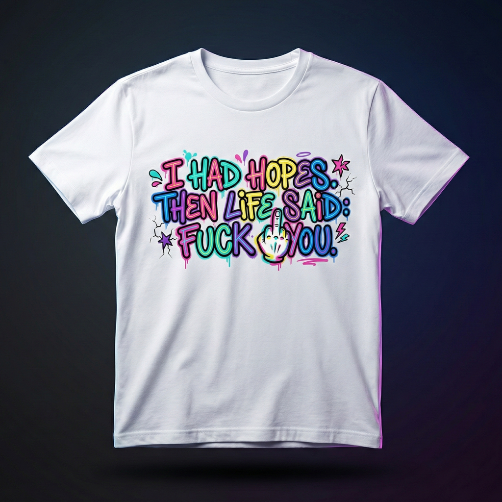 Explicit Funny T-Shirt – “I Had Hopes, Then Life Said: Fuck You” | Graffiti Street Art Tee
