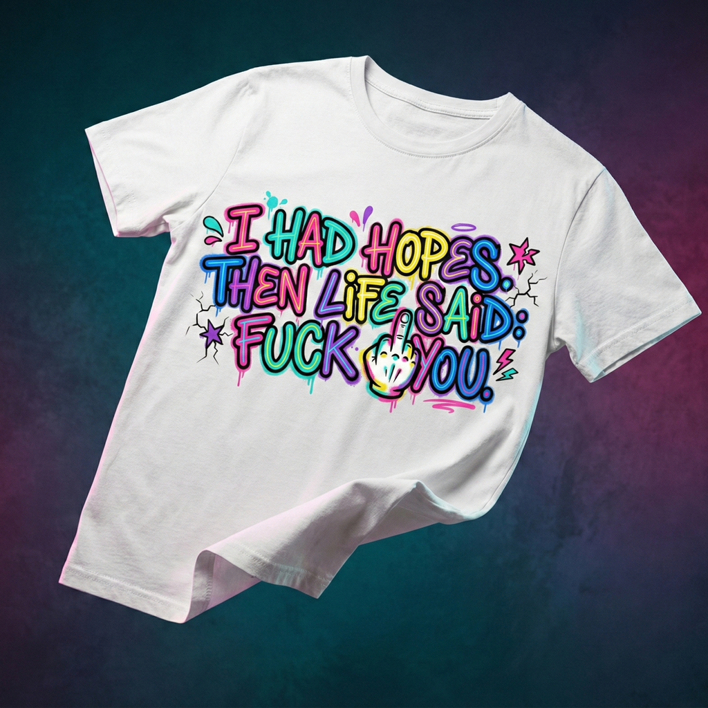 Explicit Funny T-Shirt – “I Had Hopes, Then Life Said: Fuck You” | Graffiti Street Art Tee