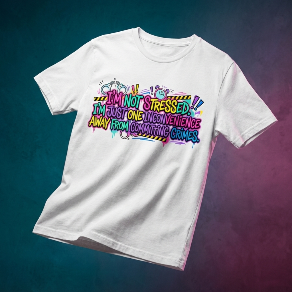 Graphic Tee — "I'm Not Stressed, I'm Just One Inconvenience Away From Committing Crimes" Funny Statement Shirt