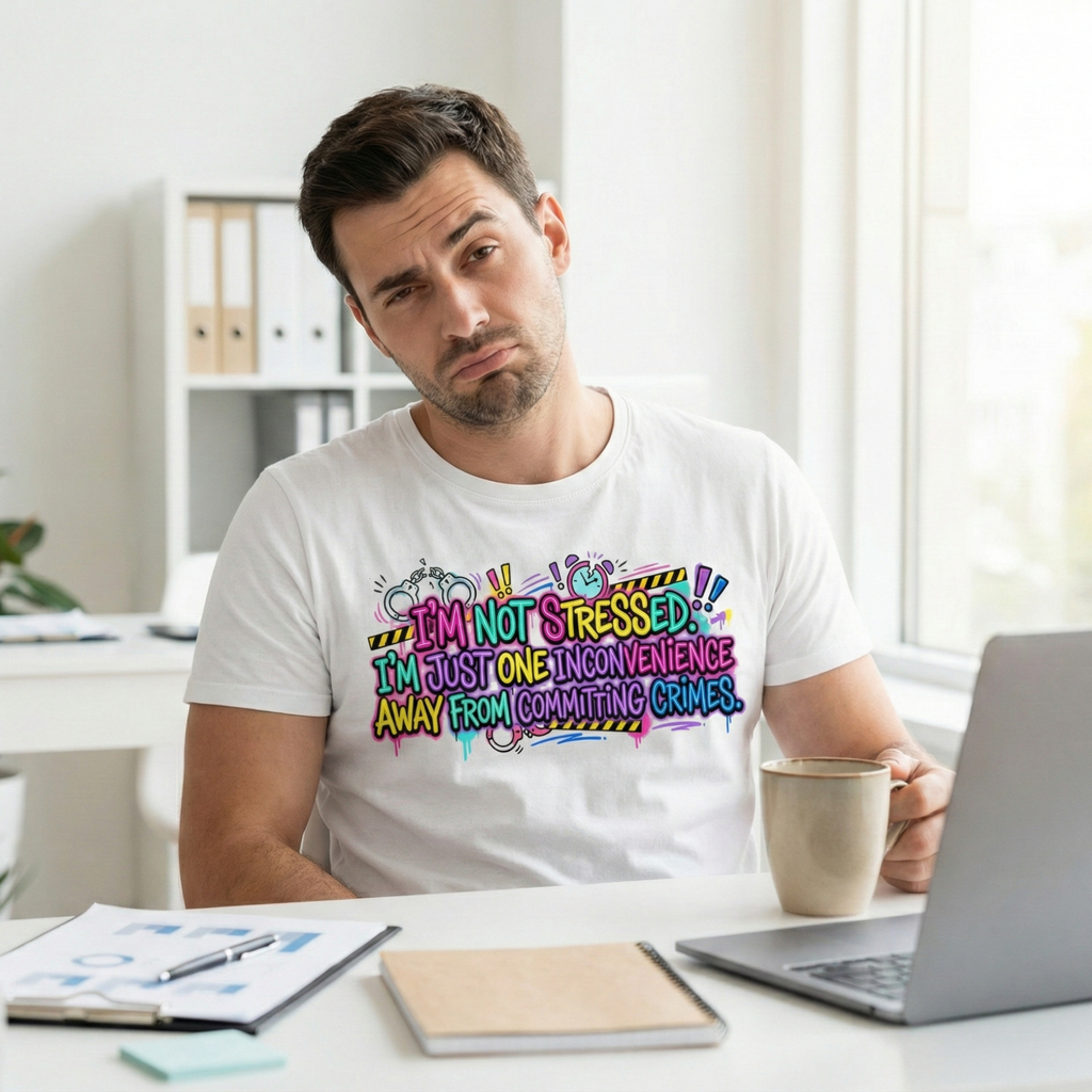 Graphic Tee — "I'm Not Stressed, I'm Just One Inconvenience Away From Committing Crimes" Funny Statement Shirt