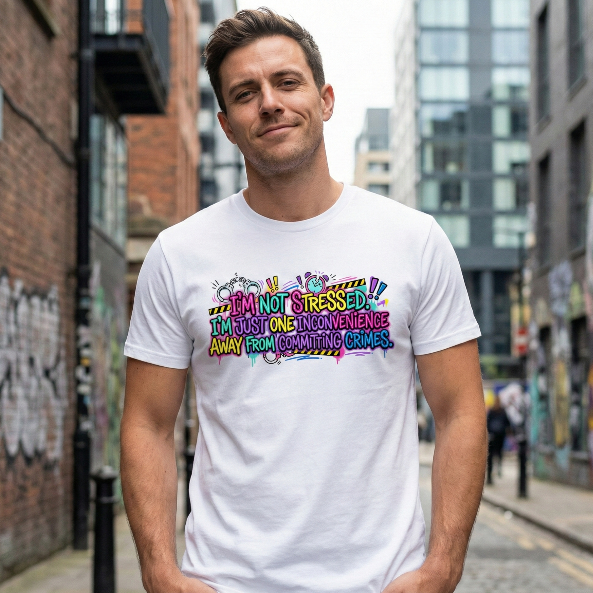 Graphic Tee — "I'm Not Stressed, I'm Just One Inconvenience Away From Committing Crimes" Funny Statement Shirt