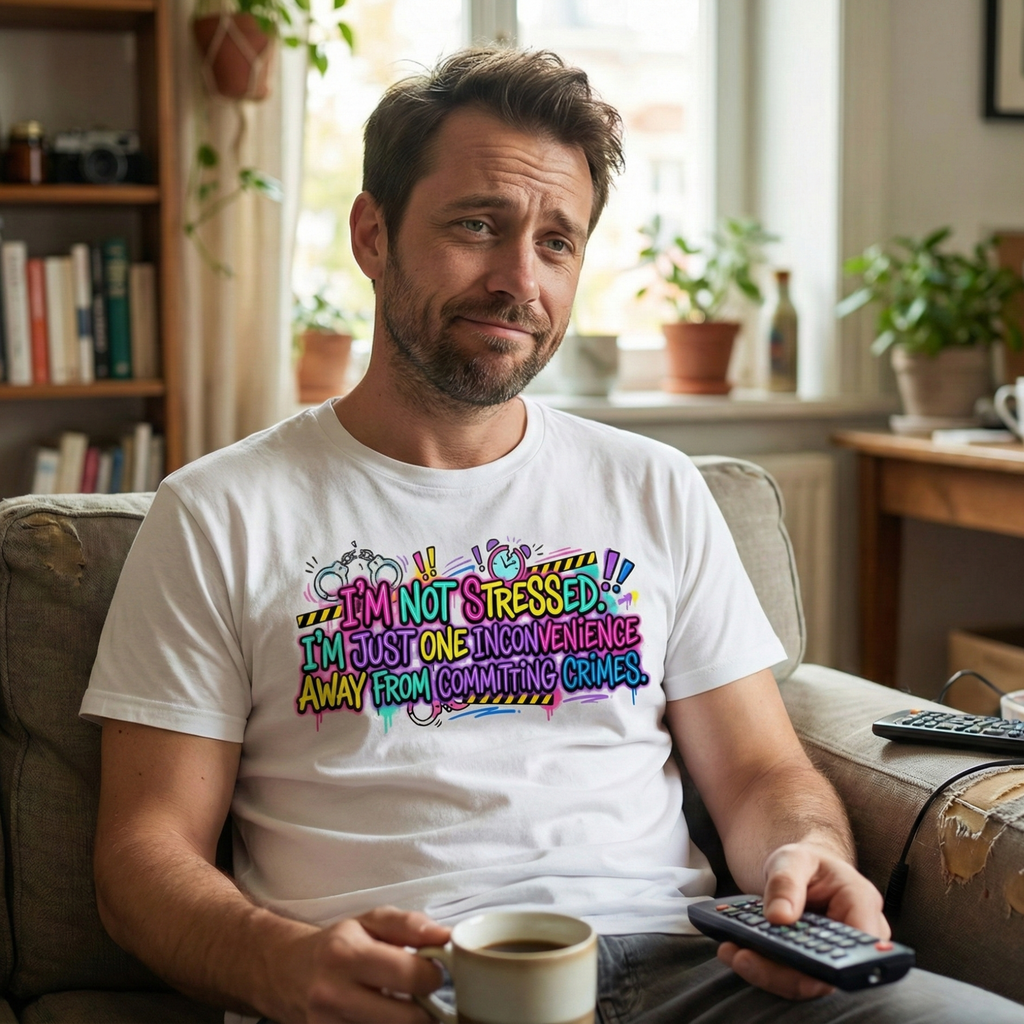 Graphic Tee — "I'm Not Stressed, I'm Just One Inconvenience Away From Committing Crimes" Funny Statement Shirt
