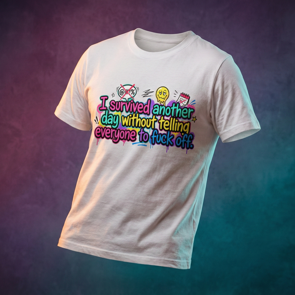 I Survived Another Day Without Telling Everyone to F*ck Off – Funny Graphic T-Shirt